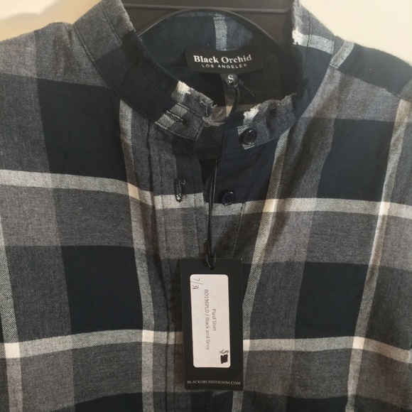 Black Orchid women's S button up flannel half collar long line tunic shirt top - Picture 2 of 5